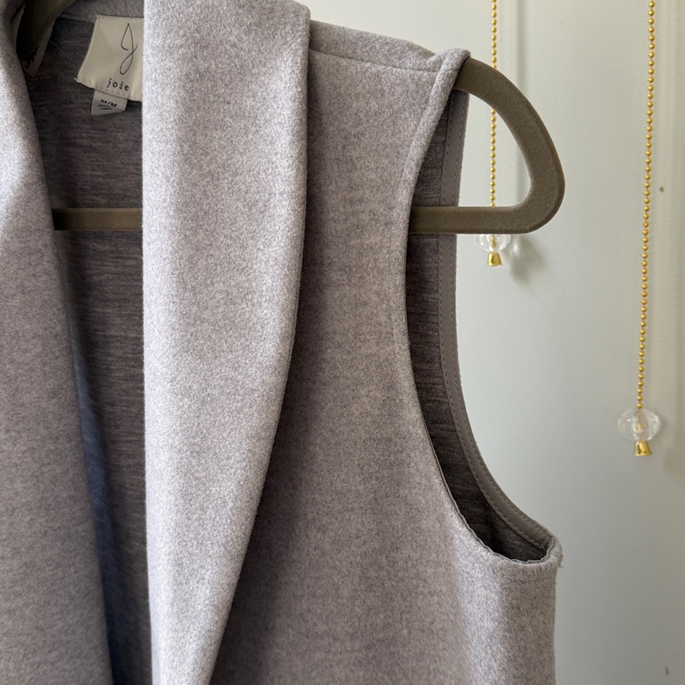 Joie Gray Sleeveless Women's Long Vest No Buttons Size M Soft Material w/ Pocket - Picture 4 of 9
